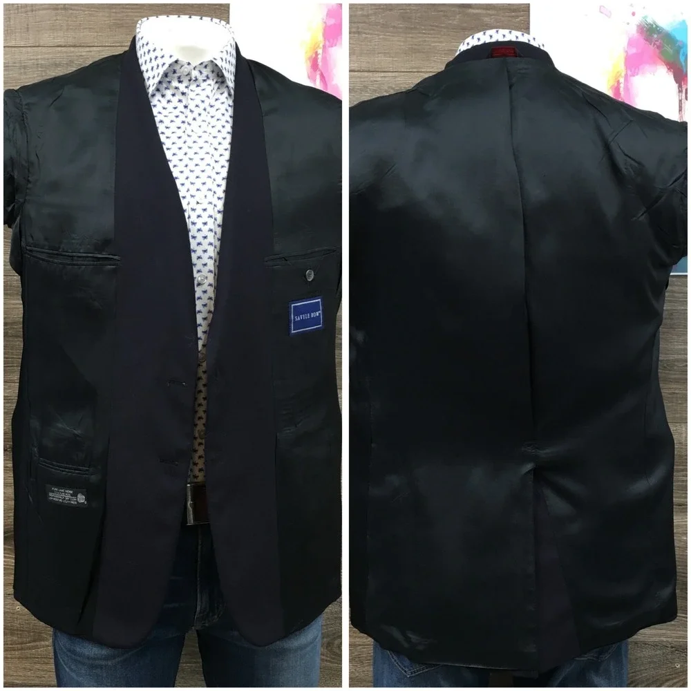 VINTAGE SAVILE ROW Mens Navy Blazer Sport Coat Casual Jacket Size 42R‎ Wool Suit